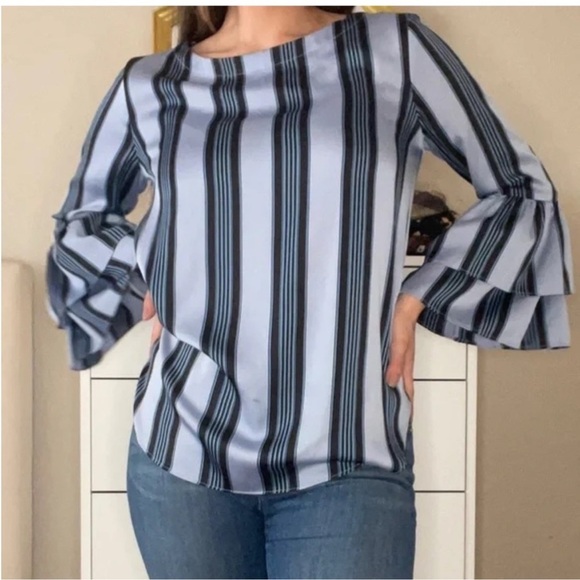 Loft Blue Vertical Stripe Blouse - Picture 1 of 5